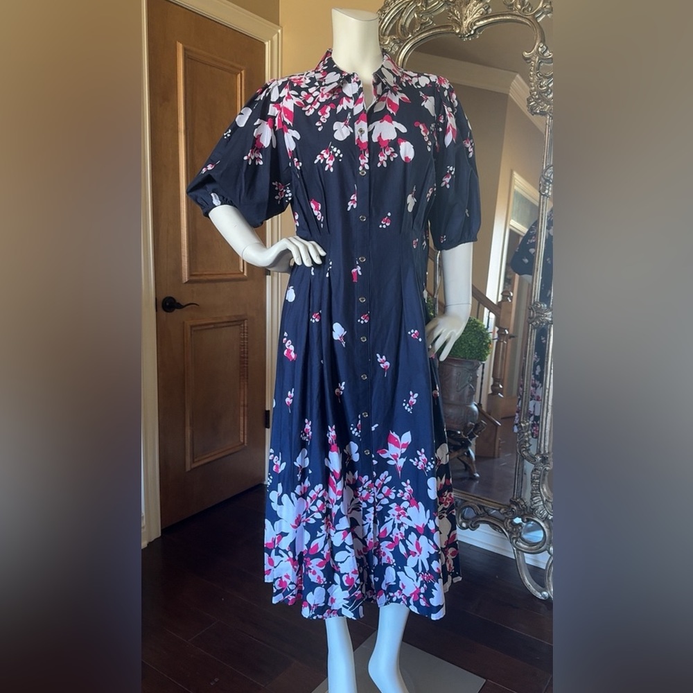 Tommy Hilfiger Women's Dresses Midi,Short puff sleeve Midi length Button Front!